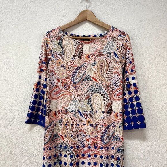 Isle by Melis Koran Blue & Orange Paisley Summer Dress sz Small - Picture 2 of 5